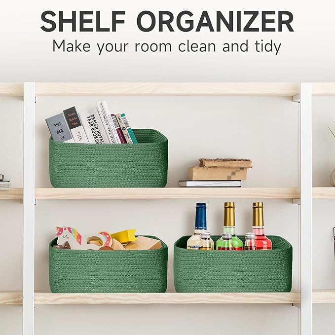 3-Pack Shelf Baskets for Organizing, Closet Organizer Bins, Small Woven Baskets, Rope Toy Basket, Storage Basket for Shelves,