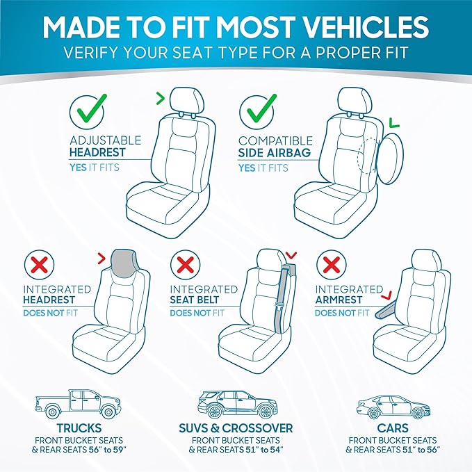 BDK PolyPro Car Seat Covers Full Set in White on Black, Front and Rear Split Bench Seat Covers for Cars, Easy to Install Car 