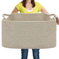 COMFY-HOMI Large Rectangular Blanket Basket, Woven Cotton Rope Baskets for Storage, Laundry Hamper Basket, Storage Bin,Toy Or