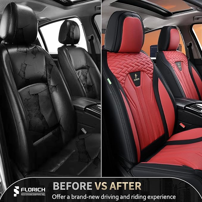 FLORICH Seat Covers for Cars, Waterproof Automotive Seat Covers, Leather Car Seat Covers 2 Pack, Universal Front Seat Cushion