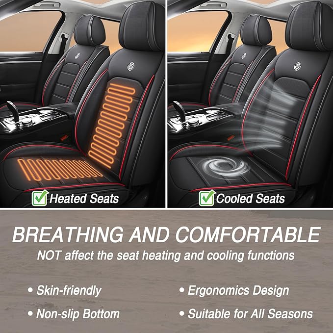 Seat Covers for Ford Expedition Max 2018-2026 8 Seaters, Compatible Airbag Non-Slip Waterproof Leather Seat Protector, Luxury Car Interior Seat Cover Full Set, Black Red