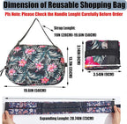 Foldable Reusable Tote Bags - Thickened 210D Nylon Waterproof Grocery Shopping Bag with Zipper & Adjustable Strap