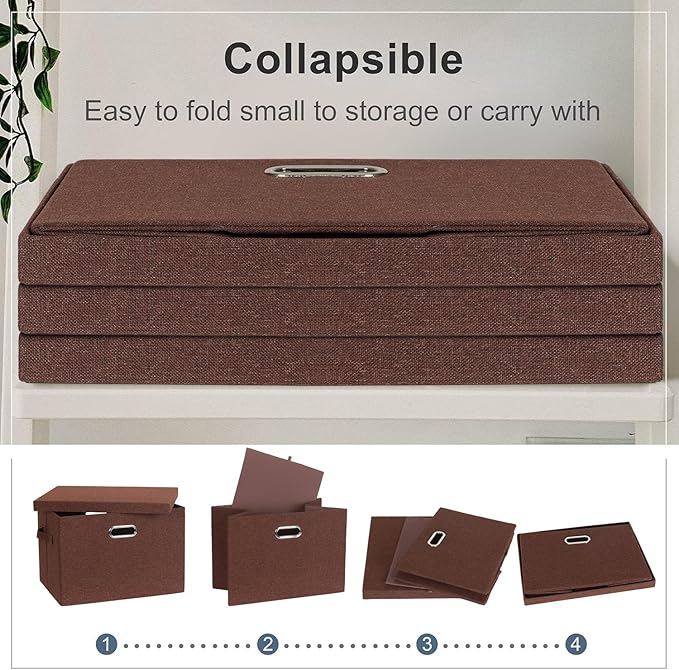 Graciadeco Large 17" 36 Quart Collapsible Stackable Storage Bins with Lids, 3 Packs Dark red Foldable Fabric Closet Storage B