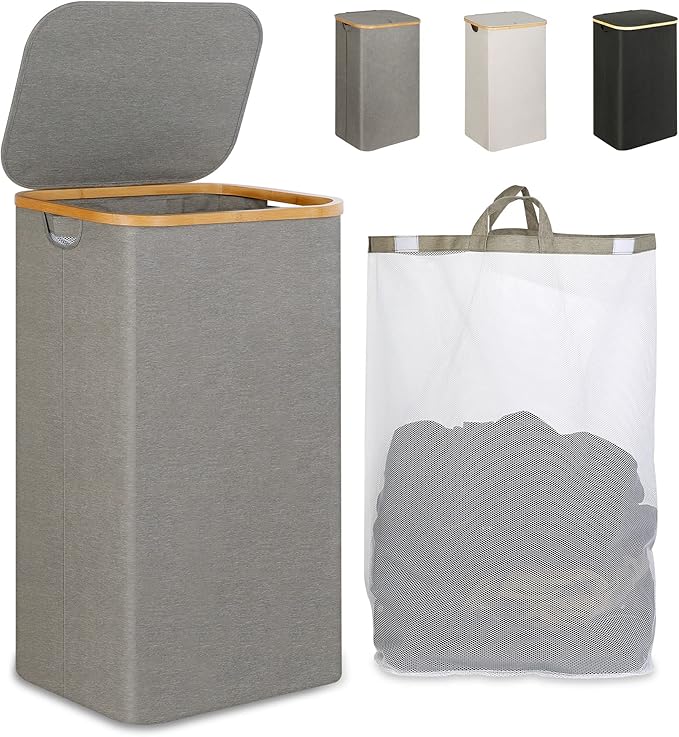 iEGrow Laundry Hamper with Lid, 110L Large Laundry Hamper with Handle and Lid, Collapsible Clothes Basket Organizer with Remo