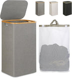 iEGrow Laundry Hamper with Lid, 110L Large Laundry Hamper with Handle and Lid, Collapsible Clothes Basket Organizer with Remo