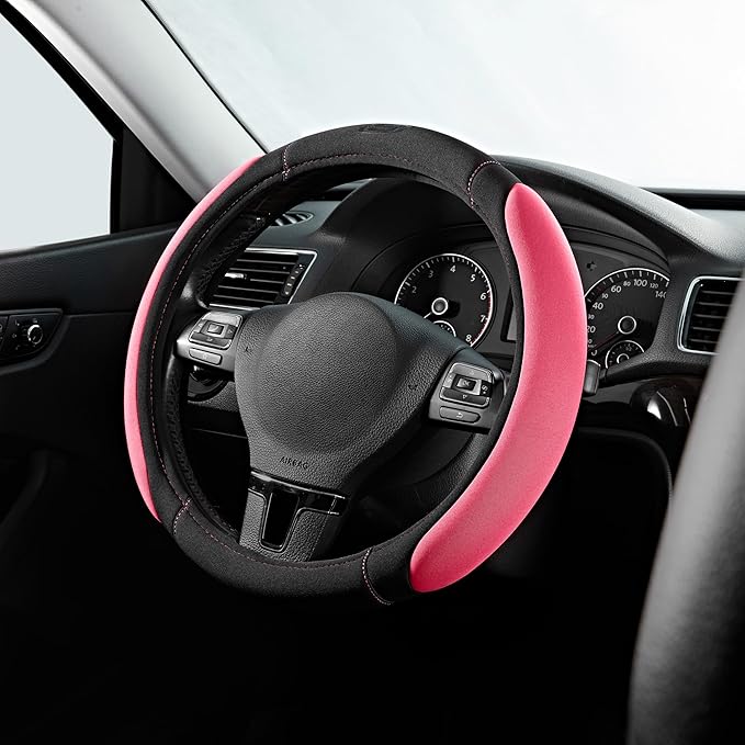 Skechers Pink Steering Wheel Cover, Memory Foam Car Steering Wheel Cover,14.5-15inch Anti-Slip Safety Comfortable Desgin, Uni