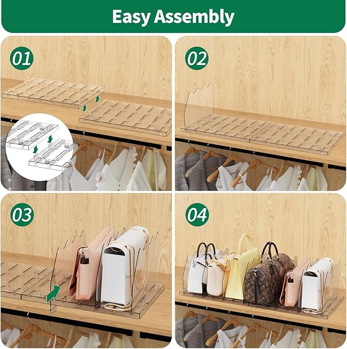 SPACEKEEPER Adjustable Shelf Divider for Closet, Clear Purse Organizers for Closet Acrylic Handbag Separators Storage Organiz