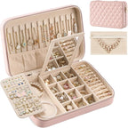 Lolalet Travel Jewelry Case for Women Girls, Travel Jewelry Organizer Box with Mirror & Clear Storage Bag, Small Portable Ear