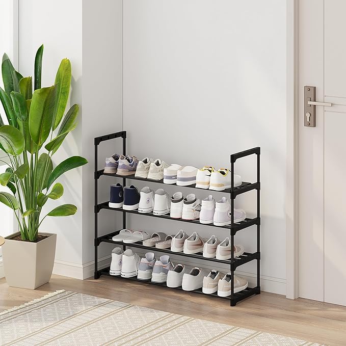 Calmootey 4-Tier Shoe Rack, Tall Large Capacity 20 Pairs Shoes Storage Organizer, Stackable Wide Shoe Shelf for Entryway, Hal