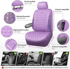 CAR PASS Light Purple Bling Diamond Leather Car Seat Covers Full Sets, Waterproof Shining Glitter Sparkly Crystal Universal A