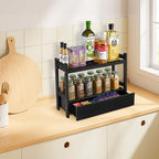 Sorbus Bamboo Bathroom Counter Organizer – 2-Tier Shelf with Hidden Drawer for Vanity, Matcha Station, Bathroom Sink Organize