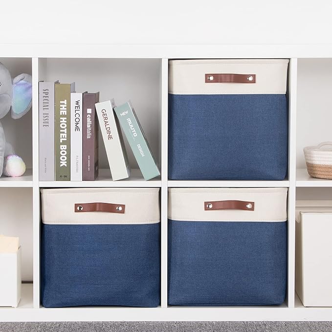 HNZIGE Baskets Fabric Storage Cubes Bins Baskets(3 Pack) Storage Baskets Cube for Shelf, Large Collapsible Organizer Closet B