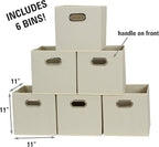 Fabric Storage Bins 6 Piece Set, Strong Poly-Woven Fabric, Sturdy Chipboard Sides, Grommet Front Handle, Stackable and Foldab
