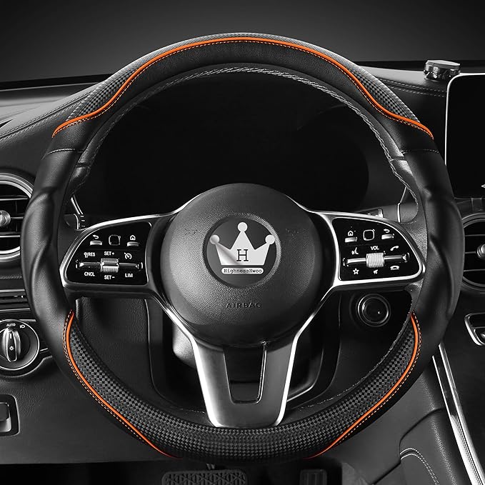 HighnessHwoo 3D Car Steering Wheel Cover Comfort Grip Massage Sporty Anti-Slip Carbon Fiber Faux Leather for F150, Trucks, Je