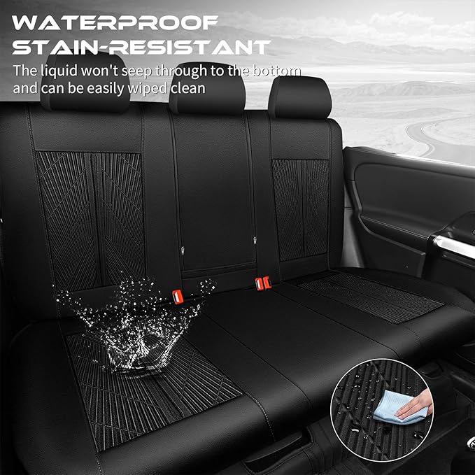 CAR PASS Leather Oxford Rear Seat Covers, Waterproof Back Seat Covers,All-Weather Non-Slip Durable, Universal Fit for SUVs Se