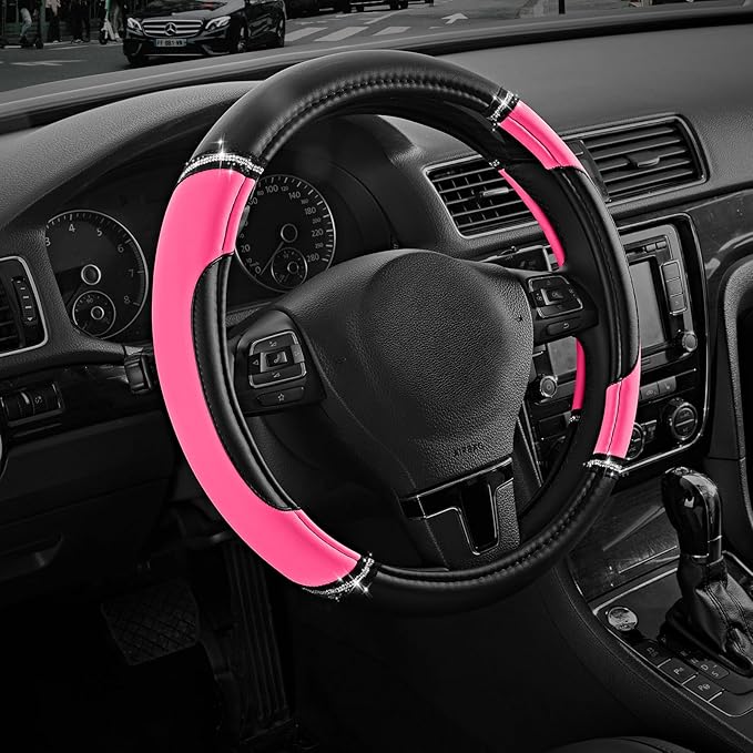 Road Comforts Leather Steering Wheel Cover - Made with PVC Leather - Anti-Slip, Universal Fit 14 1/2 inches to 15 inches - Ho