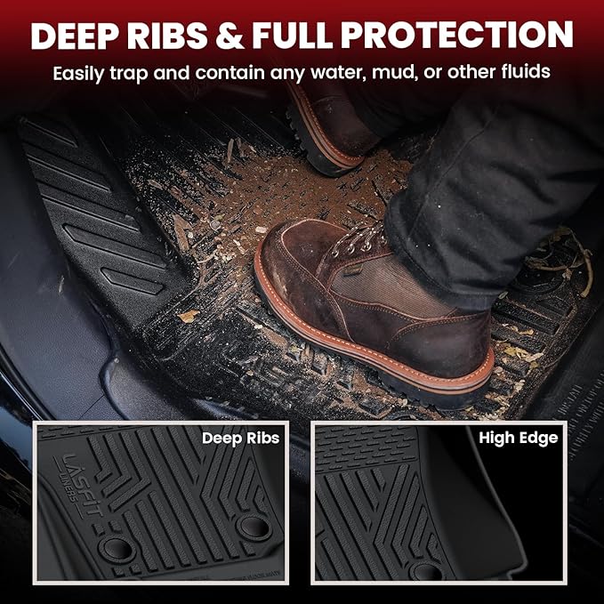 LASFIT Floor Mats for Toyota Tacoma 2024-2026 Double Cab Gas (Only Fit Manual Tran) All Weather TPE Floor Liners for Custom Fit Tacoma Front&Rear 2 Row Mats (Not Fit Xtra Cab or Hybrid or Auto Trans)