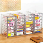 YFXCVSL Acrylic Makeup Organizer with 31 Drawers, 6 Pack Clear Storage Drawers, Bathroom Makeup Organizer for Palettes, Cosme
