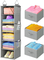 Pipishell Hanging Closet Organizer 6-Shelf, Hanging Shelves for Closet with 3 Removable Drawers & Side Pockets for Bedroom, G