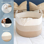 OrganiHaus Large Woven Storage Basket for Blankets and Toys 20" x 13" Inch, Rope Laundry Basket with Handles, Cushions & Pill