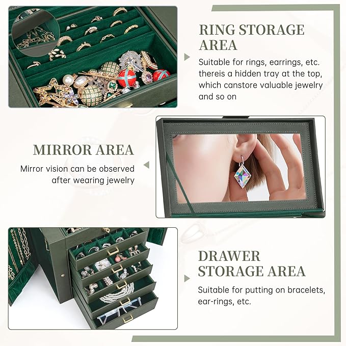 AKOZLIN Huge Jewelry Box Organizer Functional Large Leather Jewelry Storage Case for Women Girls Ring Necklace Earring Bracel