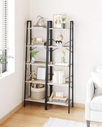 Hzuaneri Ladder Shelf, Bookshelf Bookcase, Freestanding Corner Storage Shelve with 2 Hooks for Home Office, Living Room, Kitc