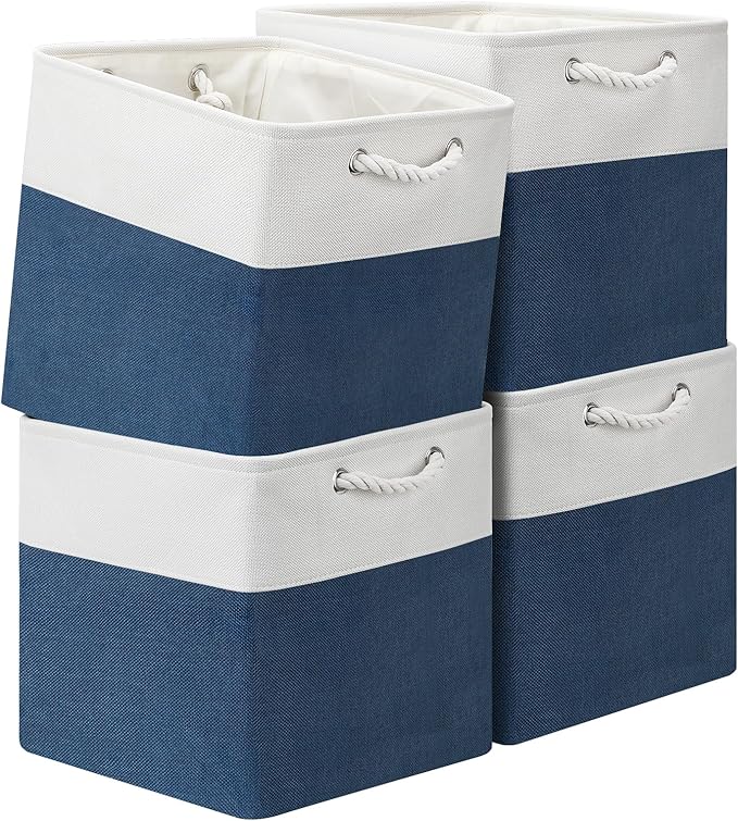 13x13 Storage Cube Bins 4Pack,Collapsible Cube Storage Organizer for Closet, Fabric Storage Box w/ Rope Handles, Foldable Sto
