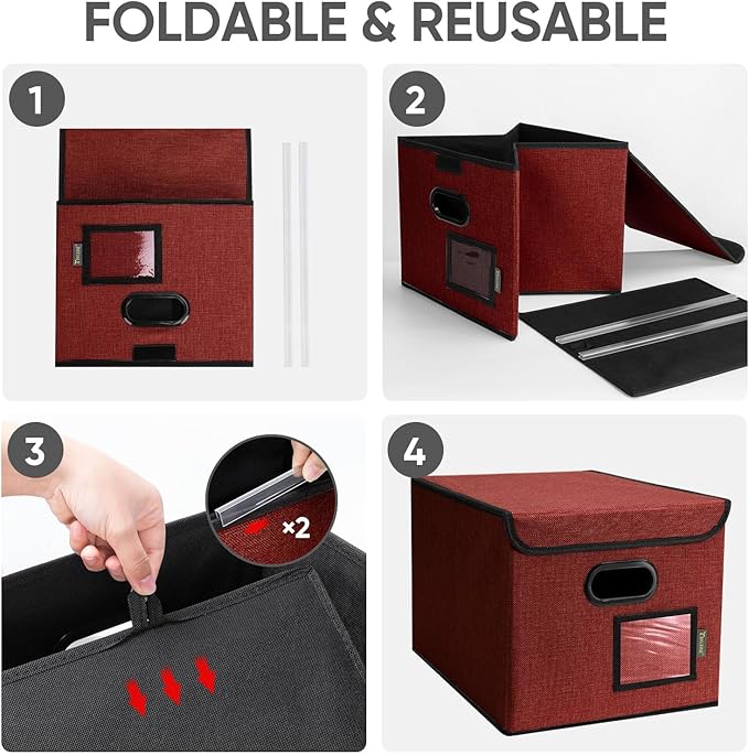 BALEINE File Organizer Box with Lid, Collapsible File Folder Organizer with Plastic Slide, Hanging File Folder Box for Office