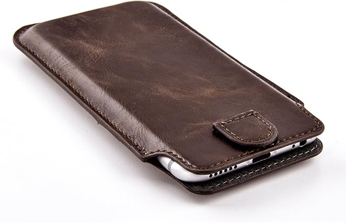 Dockem Provincial Wallet Sleeve for iPhone SE 2/3, 12/13 Mini, 8, 7, 6, 6S (5.4/4.7 inch) – Vintage Vegan Leather Pouch Cover with 2 Card Holder Slots [Brown]