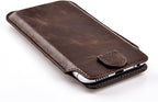 Dockem Provincial Wallet Sleeve for iPhone SE 2/3, 12/13 Mini, 8, 7, 6, 6S (5.4/4.7 inch) – Vintage Vegan Leather Pouch Cover with 2 Card Holder Slots [Brown]