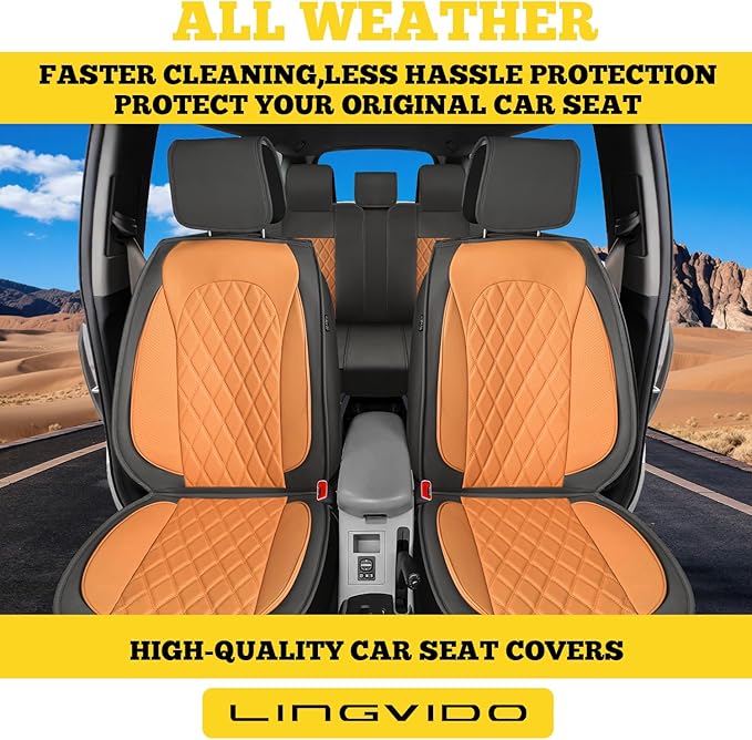 LINGVIDO Car Seat Covers Full Set (5 Seats) - Premium Perforated Nappa Leather, Waterproof Shield, Omni-Adapt Fit SUVs Sedans