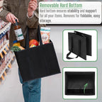 VENO 3 Pack Reusable Grocery Bags, Shopping Bags for groceries, Utility Tote with Handles and Hard Bottom, Foldable Shopping Cart Organizer, Multi-Purpose, Heavy-Duty (Black, 6 Gallon-3 Pack)