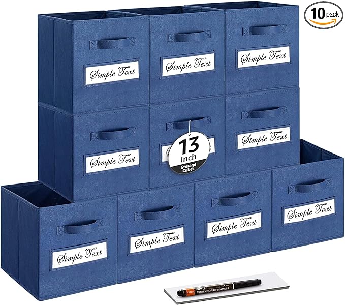 artsdi 13x13x13 storage cube bins (Set of 10) Fabric storage cubes with 10 Labels Window Cards & a Pen, storage cubes 13x13, 
