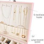 Frebeauty Earring Organizer Classic Jewelry Box 50 Slots Double Layer Jewelry Storage Case with 6 Necklace Hook and Bracelet 