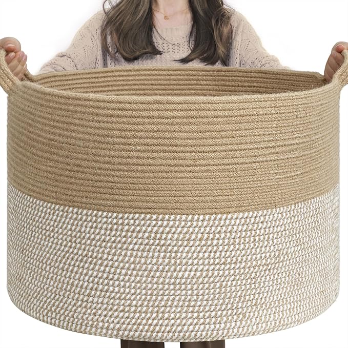 INDRESSME Extra Large Woven Baskets for Storage, 21.7'' x 13.8'' Wicker Basket with Handle for Blankets, Big Laundry Baskets 