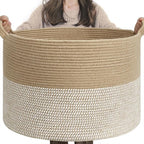 INDRESSME Extra Large Woven Baskets for Storage, 21.7'' x 13.8'' Wicker Basket with Handle for Blankets, Big Laundry Baskets 
