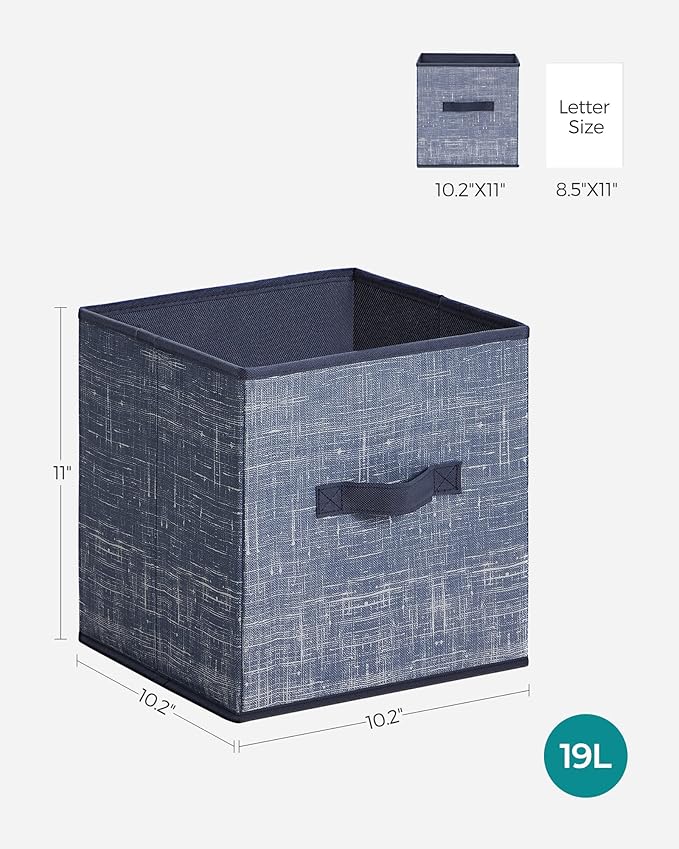 SONGMICS Storage Cubes, 11-Inch Non-Woven Fabric Bins with Double Handles, Set of 6, Closet Organizers for Shelves, Foldable,