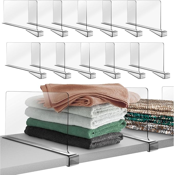 12Pack Acrylic Shelf Dividers for Closet Organization, Clear Shelf Divider Fits Shelves of 0.4-1 Inch,Purse Organizer for Clo