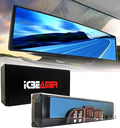 14.2" ICBEAMER Clip On Rear View Mirror | Flat Blue Tint, Panoramic Wide Angle HD Glass, Anti Glare, Universal Fit for Car, SUV, Truck | Eliminates Blind Spots (1 Pack)