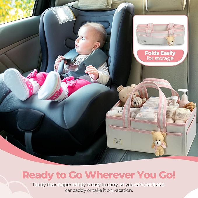 PeraBella Baby Diaper Caddy Organizer, XL Baby Basket Shower Gift Caddy, Portable Felt Changing Table Basket, Nursery Storage