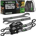 Rhino USA Retractable Ratchet Straps (2-Pack) - 2 Inch x 10 Feet (3,033lb Break Strength) - Heavy Duty Auto Self Retracting Tie Down Straps for Truck, Cargo Trailer, Motorcycle, Rad & More - Gray