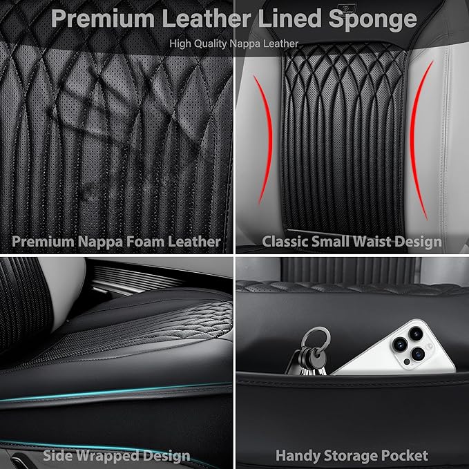 CAR PASS Car Seat Protector, Sideless Seat Covers for Cars, All Season Waterproof Nappa Leather Breathable Front Seats Cushio