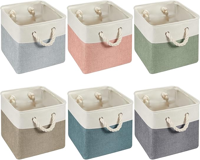 Geiserailie 6 Pcs 11 x 11 Inch Cube Storage Bins Fabric Storage Organizer Bins Foldable Cube Baskets with Sturdy Carry Handle