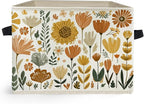 Boho Floral Storage Box Bins, Cottagecore Country Wildflower Botanical Collapsible Storage Basket Organizer for Bedroom Laund
