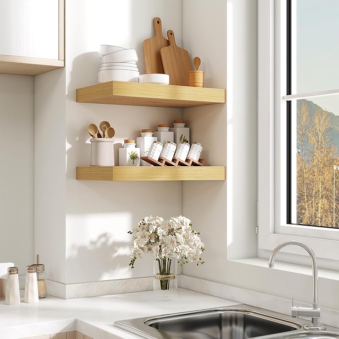 Fun Memories Floating Shelves for Wall - 10 x 16 Floating Shelf - Rustic Wood Storage Shelf - Wall Shelves with Invisible Bra