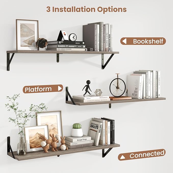 Axeman 32 Inch Floating Shelves | 8 Inch Deep Grey Wood Wall Shelves Set of 2 | 31.5" W x 8" D Rustic Grey Shelves for Bathro