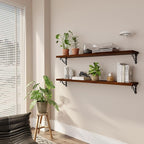 Solid Wood Floating Shelves for Wall with Metal Brackets,2 Tier 48 inch Pinewood Wall Shelf,Suitable for Multiple Places Such