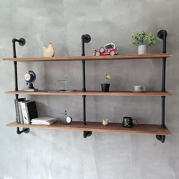 Floating Shelves for Wall Bookshelf Industrial Pipe Shelving Shelves Natural Wood Planks 60 inch Rustic Wall Shelves Hanging 