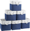 FinishingBo Cube Storage Baskets, 6 Pack 11x11 inch with Cotton Handles for Closet, Shelves, Clothes, Towel (White/Navy Blue)