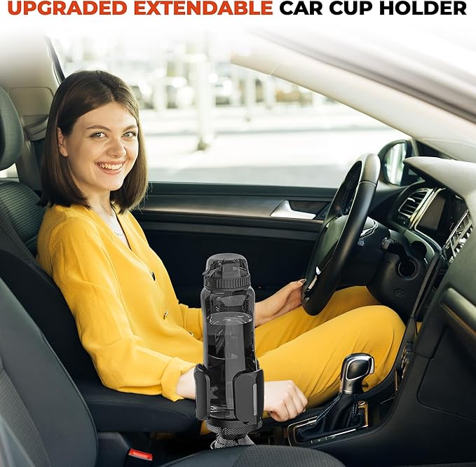 2024 Upgraded 2-in-1 Car Cup Holder Expander Adapter with Expandable Arm and Adjustable Base, 360° Rotation, Compatible with 